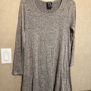 Gray Long Sleeve Crew Neck Casual Sweater Dress